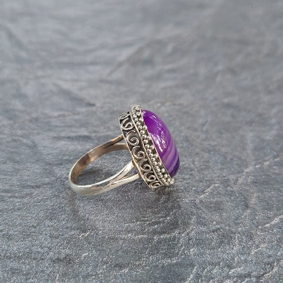 Chunky Purple Agate Sterling Silver Ring Size 9-Fashion Ring - Picture 3 of 4